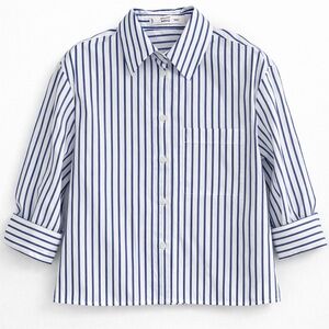 Mango Striped Button Down Shirt XS Oversized Blue White Collared Blouse